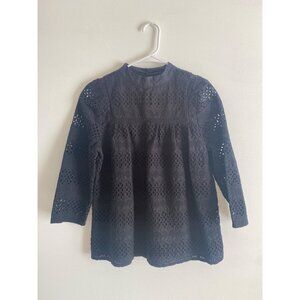 Vineyard Vines Black Eyelet Long Sleeve Women’s Cotton Blouse Size 4